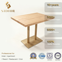 Table de salle à manger d'hôtel en bois massif plaqué or avec pieds en métal, table de restaurant sur mesure, fabricant, fournisseur, OEM