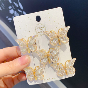 Grampo de cabelo borboleta da moda coreana, strass colorido borboleta, grampos de cabelo para mulheres e meninas, 5 unidades por conjunto