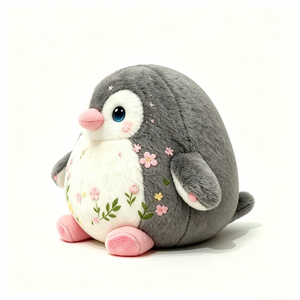Pingouin en peluche gris châtain personnalisé, peluche sphérique douce gris anthracite avec des reflets blancs délicats - Product Image 3