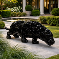 Sculpture de panthère noire abstraite, faite à la main, écologique, en fibre de verre, peinte à la main, modèle d'animal sauvage