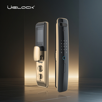 Serrure de porte intelligente UIELOCK QA80 avec empreinte digitale biométrique, reconnaissance faciale 3D, mot de passe, carte, application, caméra, pour porte en bois, écran 3,5 pouces, Wi-Fi