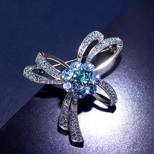 XILIANGFEIZI韓国ジュエリーウェディングラインストーンブルー<span class=keywords><strong>CZ</strong></span>ダイヤモンドクリスタル弓ブローチ - Product Image 4