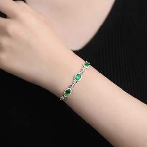 <b>Solid</b> 18K <b>Gold</b> Natural Emerald <b>Bracelet</b> 3 Oval Emeralds & 0.2ct Diamonds Evening Gala Fine Jewelry for women - Product Image 5