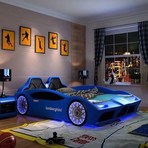 Letto per Bambini a Forma di Auto da Corsa in Legno Moderno con Contenitore a Tema Cartone Animato e Sponda di Sicurezza, Struttura in Legno Resistente, Letto Sportivo per Bambini - Product Image 4