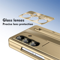 Étui de téléphone en PC électroplaqué à charnière invisible de luxe pour 4 5 6 7 8 Ultra avec stylet, protection d'écran en verre trempé, antichoc