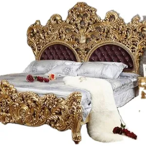 Conjunto de quarto com dossel clássico de madeira esculpida em marquetry, cama de luxo em estilo rococó francês, 5 conjuntos de móveis para casa, king size