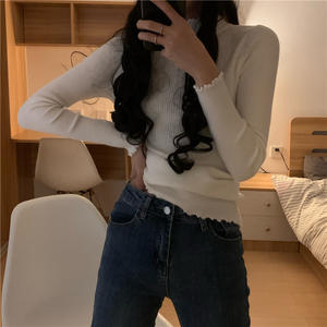 เสื้อสเวตเตอร์คอเต่าครึ่งแขนยาวอเนกประสงค์เสื้อสเวตเตอร์คลุมถึงก้นสำหรับฤดูหนาวมีโลโก้ด้านหน้า - Product Image 1