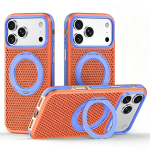 Étui de téléphone magnétique de luxe mat avec trous de dissipation thermique pour iPhone 18 17 Pro Max avec protection à 360° °   Support de téléphone en métal avec anneau et coque de protection - Product Image 1