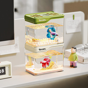Kit d'aquarium de bureau moderne à LED, aquarium carré Betta avec lumière, décor écologique pour la maison et le bureau - Product Image 5