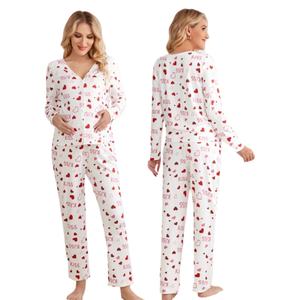 ชุดนอนพิมพ์ลายตามสั่ง ชุดนอนคนท้องลายหัวใจ กางเกงชุดนอนคนท้อง ชุดนอนคนท้องไซส์ใหญ่ ชุดนอนสำหรับคุณแม่ - Product Image 1