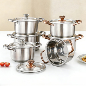 Stainless Steel Soup <b>Pot</b> <b>Set</b> Double-Handled Induction Compatible Universal Stovetop Cookware Kitchen Gift <b>Set</b> - Product Image 1