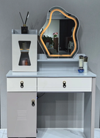 Meja rias dengan lampu LED, minimalis glass-top dengan meja rias kompak dan lemari penyimpanan cermin berlampu