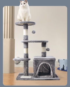 Grey <span class=keywords><strong>3</strong></span> Tiers <span class=keywords><strong>Cat</strong></span> <span class=keywords><strong>Condo</strong></span> Met Sisal Krabpalen Pluche Kat Klimtoren Kattenbomen & Scratcher - Product Image 1