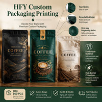 Sachet vide à fond plat à huit soudures latérales pour grains de café et poudre de café, emballage de stockage refermable avec fermeture éclair, vente en gros, MOQ 500