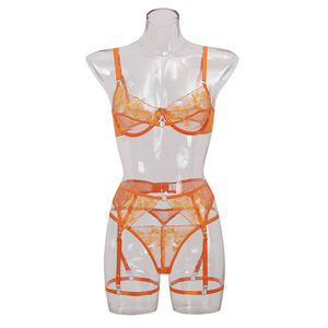 Offre Spéciale <span class=keywords><strong>Orange</strong></span> femmes Sexy <span class=keywords><strong>Orange</strong></span> Lingerie Sexy dentelle soutien-gorge culotte string ensemble broderie Bralette <span class=keywords><strong>porte</strong></span>-jarretelles - Product Image 5