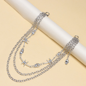 Chaîne de taille pour femme avec design crâne et fil barbelé, style hip-hop multicouche, accessoire pour jupe, blanc K - Product Image 3