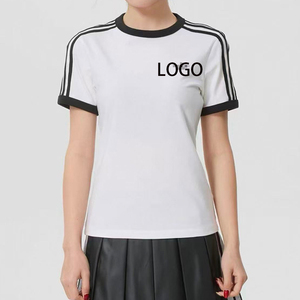 T-shirt a maniche corte da donna in tessuto Sorona a righe, personalizzabile con LOGO, traspirante, per l'estate 2026, modello per <span class=keywords><strong>coppia</strong></span> - Product Image 3