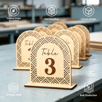 Numéro de table de mariage en bois creux personnalisé, décoration artistique rustique, carte de table pour mariage, hôtel, banquet, fête, durable et écologique