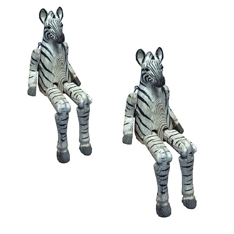 Professional hand carving wooden animals design sitting zebra shelf sitter home decor