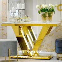 Table à manger de luxe en or avec plateau en marbre blanc, mobilier OEM pour hôtel, restaurant, banquets, salon, en métal