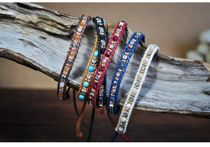 Bohemian Double Braided Beaded <b>Bracelet</b> Adjustable Woven Jewelry Natural <b>Stone</b> Crystal Rhinestone Vintage Unisex Gift - Product Image 3