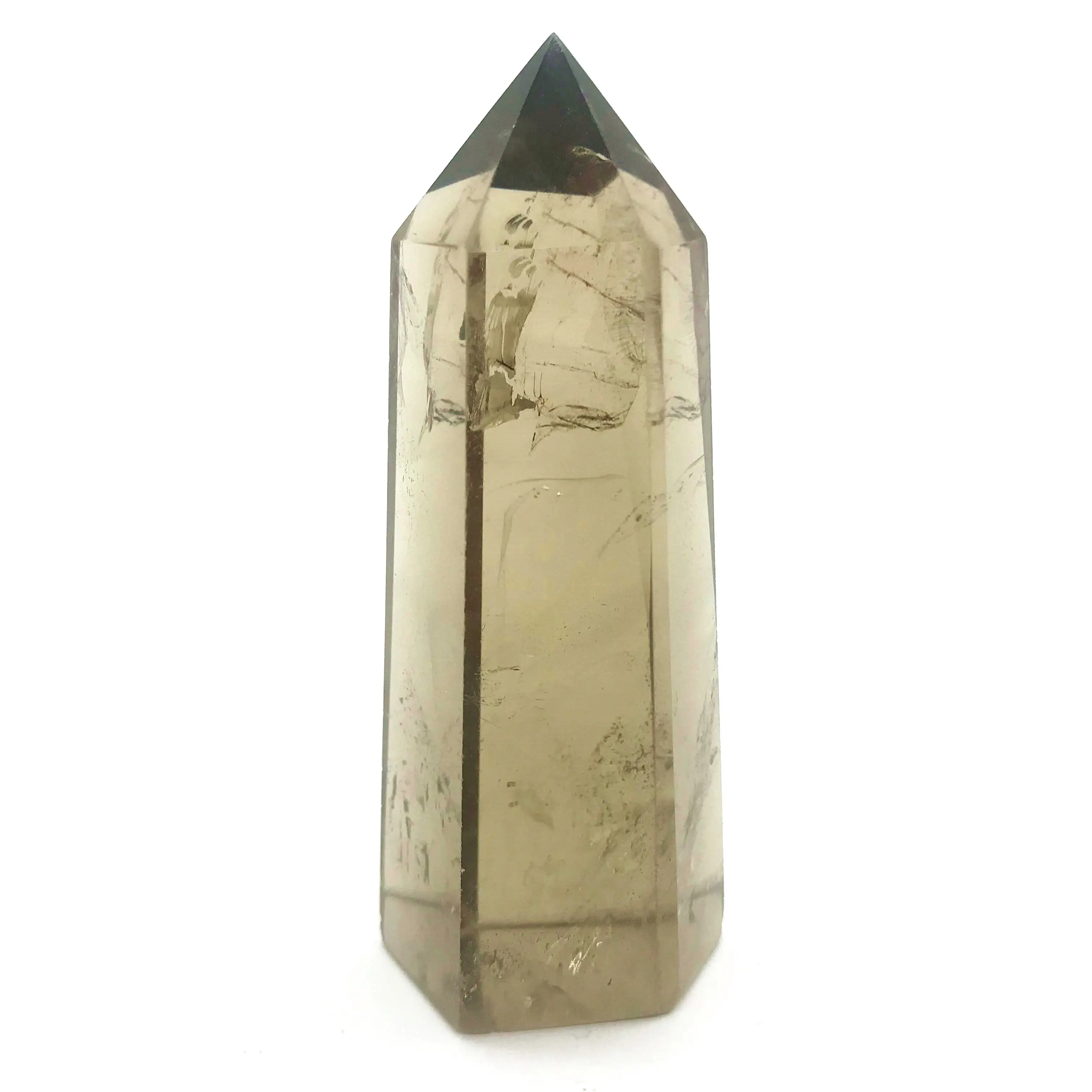 Pedra de cristal natural do ponto de quartzo do fumaça, alta qualidade, torre de cura