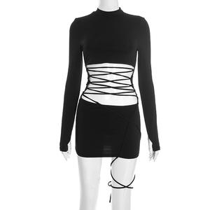 G01767C <span class=keywords><strong>Abiti</strong></span> Aderenti <span class=keywords><strong>Sexy</strong></span> con Fasciature e Patchwork per Donna, Vestito Monocolore con Aperture, Abbigliamento Femminile da Strada - Product Image 2