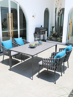 Ensemble de salle à manger en Aluminium Morden, Table et chaises en Aluminium de haute qualité, Table et chaise d'extérieur en corde de Polyester tissée