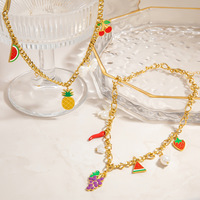Collier en acier inoxydable personnalisé avec motif de fruits de fraises, de fleurs, de dauphins, de coquillages et d'étoiles de mer pour un usage quotidien et les vacances