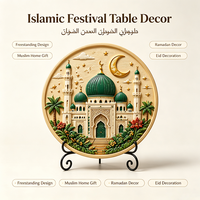 Ornement de bureau rond en résine en gros, impression UV 3D en relief, mosquée du Ramadan, lune, étoile, palmier, décoration de table pour la maison, personnalisable