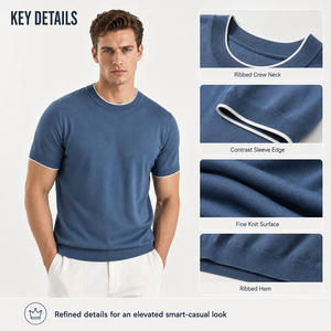 T-shirt à manches courtes pour homme en lyocell, tricotage 14 jauges, respirant, été, logo personnalisé, haut de gamme, léger, doux, col rond - Product Image 3