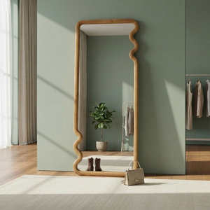 Irregular Wooden Wall Mirror Minimalist Design Decorative <b>Framed</b> Mirror for Home Interior - Product Image 2