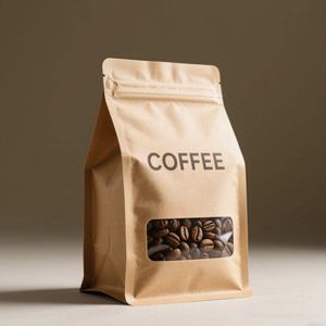 Sachets d'emballage personnalisés en papier kraft noir mat avec fermeture éclair, fenêtre et base stable pour thé, aliments secs, fruits, noix et café - Product Image 1