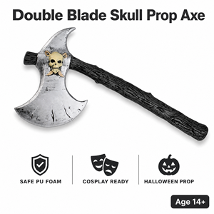 Double Blade <b>Skull</b> Foam Axe Halloween Cosplay Prop <b>Decoration</b> Safe PU Material Age 14+ - Product Image 1