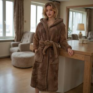 Custom Logo <strong>Hooded</strong> Home Fluffy Robe Luxury Plush Fleece Teddy <strong>Lady</strong> <strong>Dressing</strong> <strong>Gown</strong> Robe Winter Warm Long <strong>Dressing</strong> <strong>Gown</strong> for Women - Product Image 5