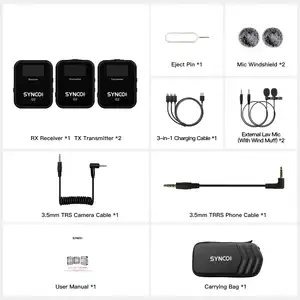 SYNCO G2(A2) 2.4G Wireless Lavalier Microphone System 2TX+1RX Lapel Mic for Video Content/News Broadcast/Live Streaming/Teaching