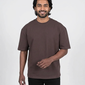 T-shirt streetwear pour homme de haute qualité, 100% coton, poids lourd, grande taille, couleur unie, épaules tombantes - Product Image 1