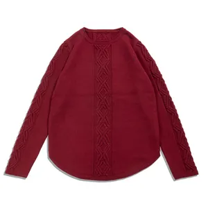定制女式7gg针织100% 棉毛衣印花图案纯色圆领长袖毛衣