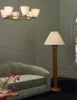 Lustre suspendu en laiton antique à 6 lumières avec abat-jour en tissu plissé blanc