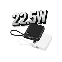 Mini-Powerbank mit Kabel und Trageschlaufe 2-in-1 Digitale Anzeige Tragbares Ladegerät mit Integriertem Kabel 10000mAh