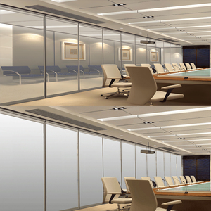 Cloisons <span class=keywords><strong>de</strong></span> <span class=keywords><strong>bureau</strong></span> acoustiques modernes en verre dépoli transparent avec cadre en aluminium mince, ignifuges et durables, avec commande tactile intelligente pour les écoles - Product Image 3