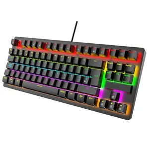 Teclado mecánico para videojuegos, 88 teclas, con retroiluminación RGB, cable USB, interruptor azul, teclado de ordenador para jugadores de PC, novedad de 60%