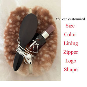 Deer Print Plush Faux Fur Makeup Bag Fawn Pattern Women Soft Fuzzy Zipper Closure <b>Water</b> Resistant Travel Cosmetic <b>Pouch</b> - Product Image 3