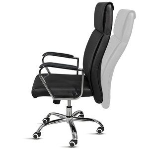 Chaise de bureau de direction ergonomique moderne de luxe à dossier haut en cuir véritable, réglable en hauteur, pivotante, avec base chromée pour patron ou manager - Product Image 3