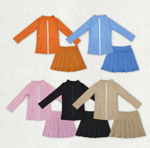 Sibling Baby Girls Long Sleeves Zipper Pockets Jackets Top Skirt Shorts Yoga Active <b>Clothes</b> Sets - Product Image 1