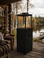 Chauffe-terrasse carré moderne en acier au propane avec allumage piézoélectrique et roues pour foyer extérieur