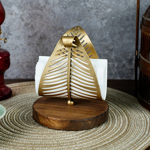 Servilletero de arte del hierro con <span class=keywords><strong>Base</strong></span> de madera de estilo nórdico, servilletero de restaurante, soporte de papel tisú, decoración del hogar - Product Image 3