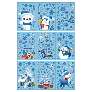 Blue Christmas <b>Window</b> <b>Decals</b> Set with Snowman and Reindeer Designs Frosted Glass Effect Static Clings for Holiday Party Decor - Product Image 5