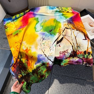 Pañuelo largo de seda sintética de alta gama para mujer, con estampado de grafiti primaveral, de poliéster y gasa, chal protector solar musulmán transfronterizo de secado rápido - Product Image 3