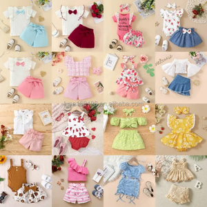 Trẻ Em Của Mùa Hè 2Pcs Cô Gái Của Hoa Bông Vải T-Shirts Và Quần Short Giản Dị Giải Trí Phong Cách Cửa Hàng Bán Buôn Tính Năng - Product Image 6